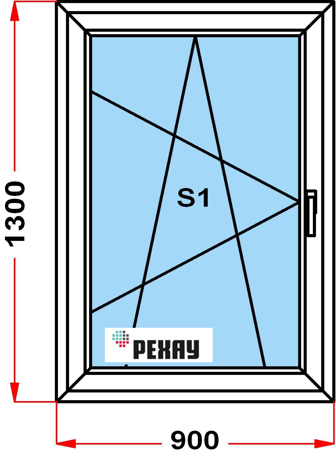 Окнопластиковое,профильРЕХАУBLITZ(1300x900),споворотно-откиднойстворкой,стеклопакетиз2хстекол,левоеоткрывание