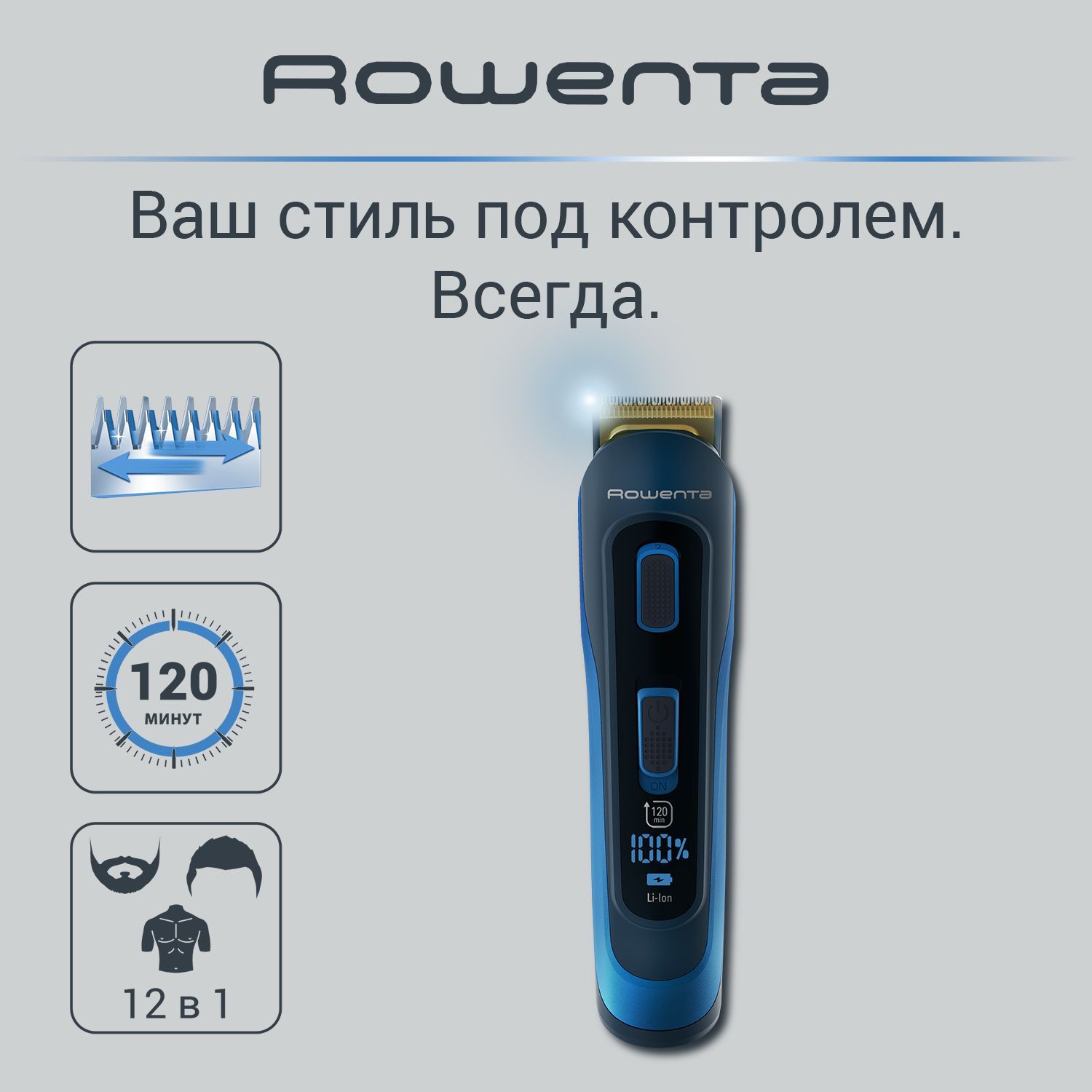 Мужской триммер для стрижки бороды Rowenta Selectium TN9460F4 14 в 1, синий/ черный