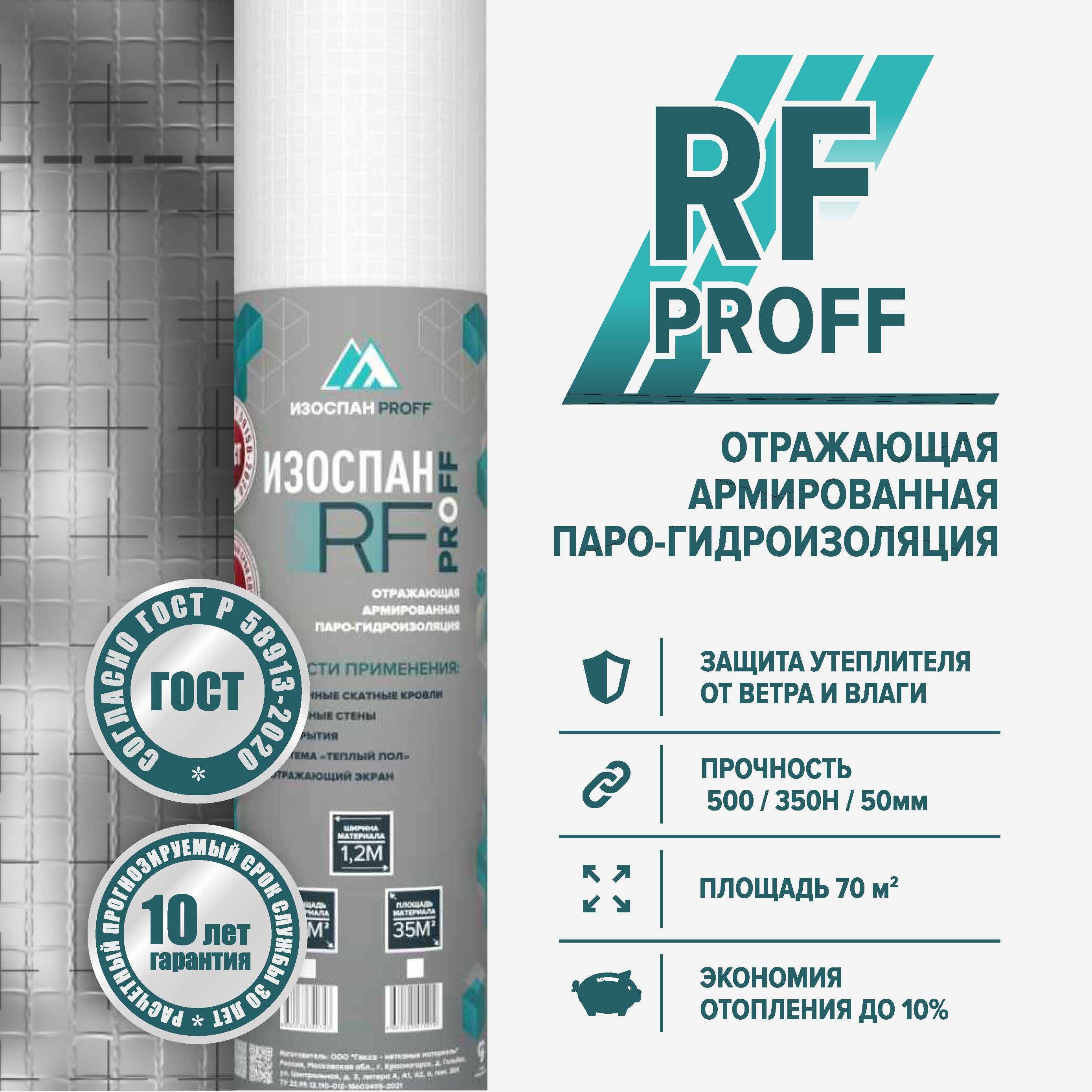 Изоспан RF 70 м.кв. отражающая армированная паро-гидроизоляция