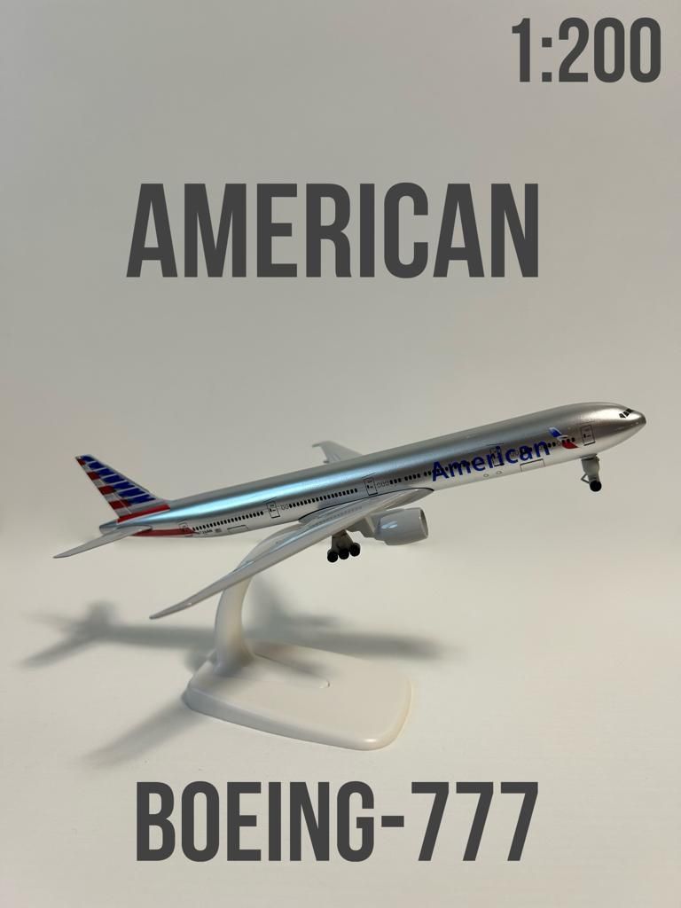 Модель самолета металлическая с шасси 20 см American B777