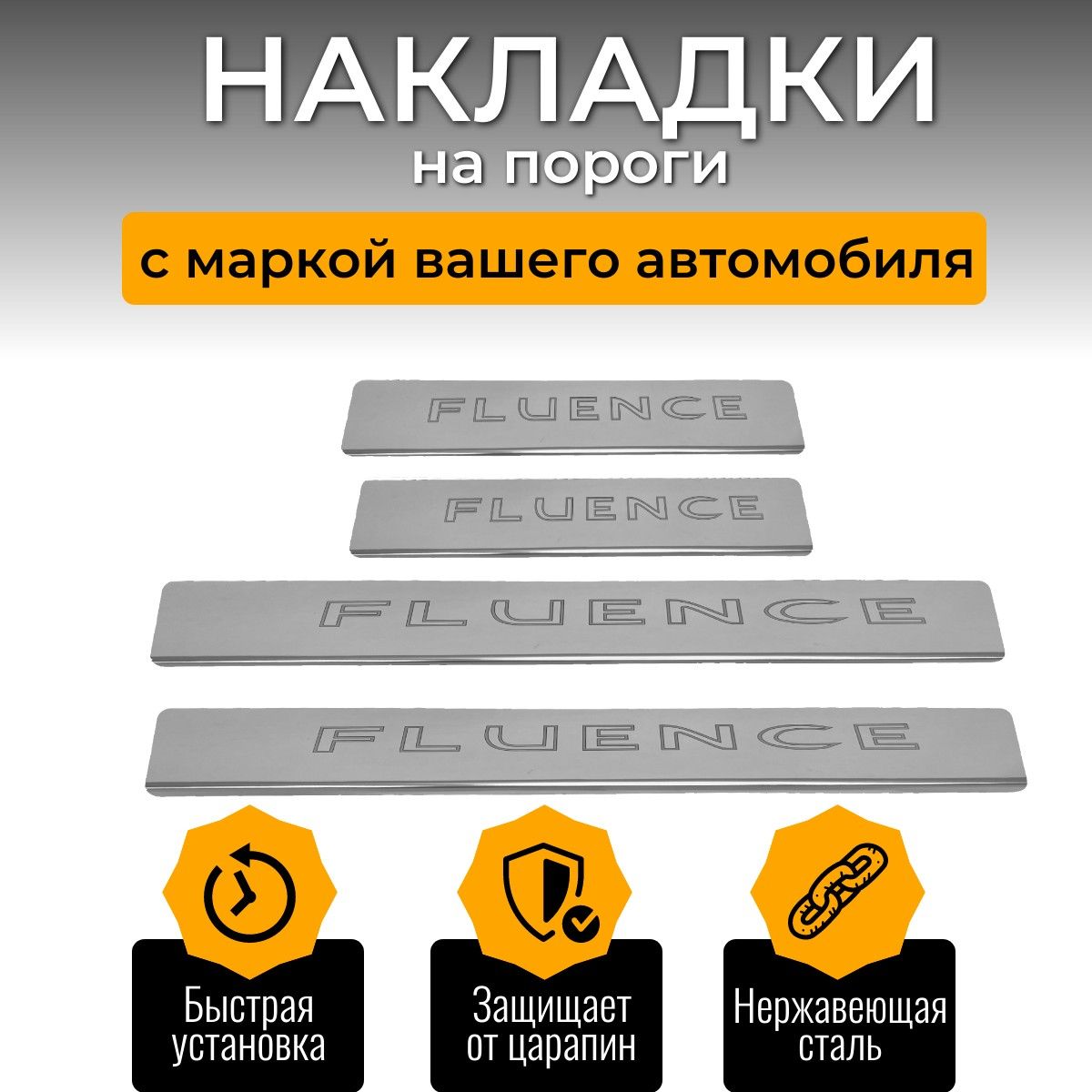 Накладки на пороги Рено Флюенс, RENAULT Fluence (контур Fluence) комплект 4 шт