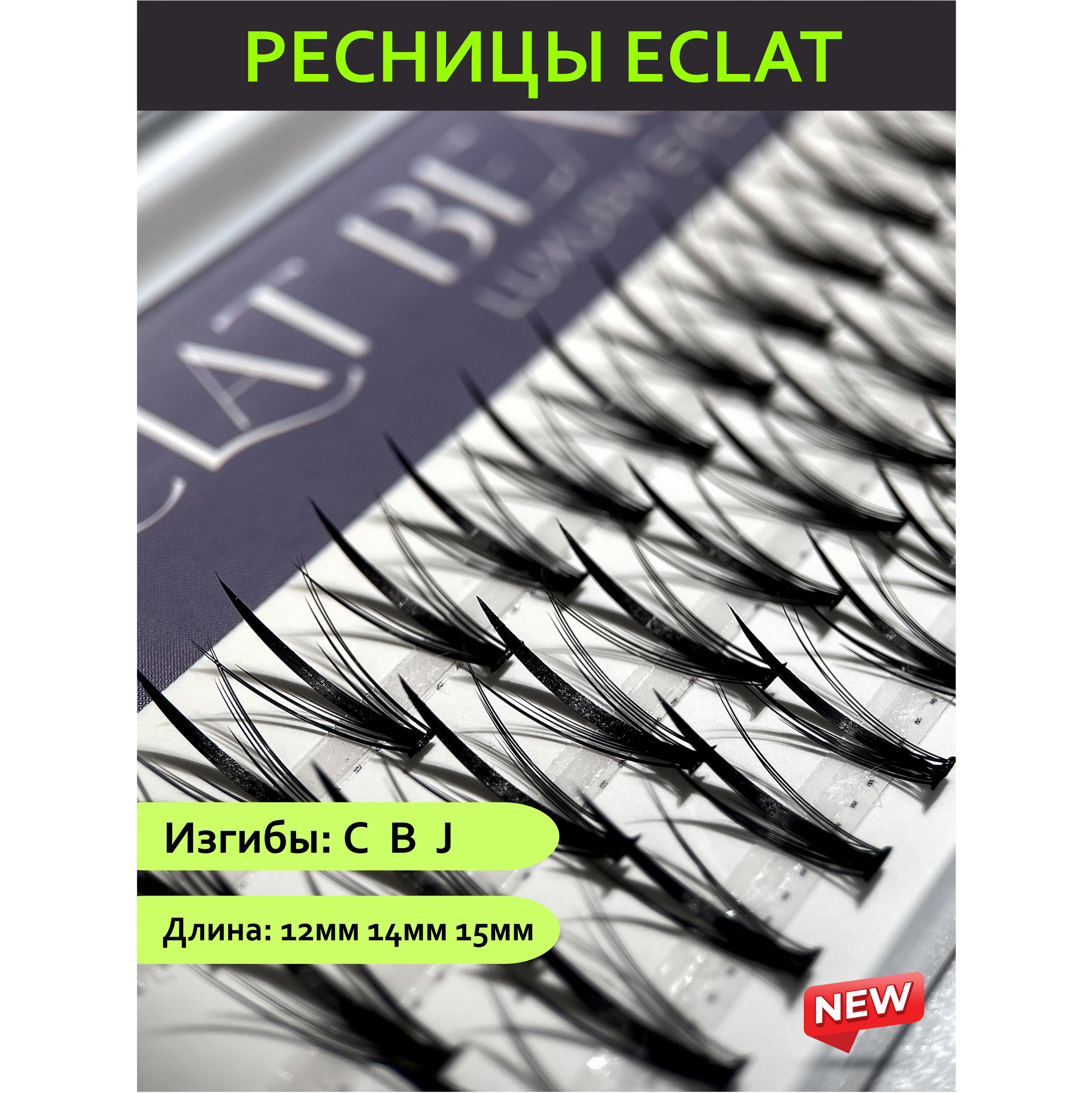 Ресницы пучки накладные Eclat Beauty / Длина 12мм / Изгиб В / Модель Eclat