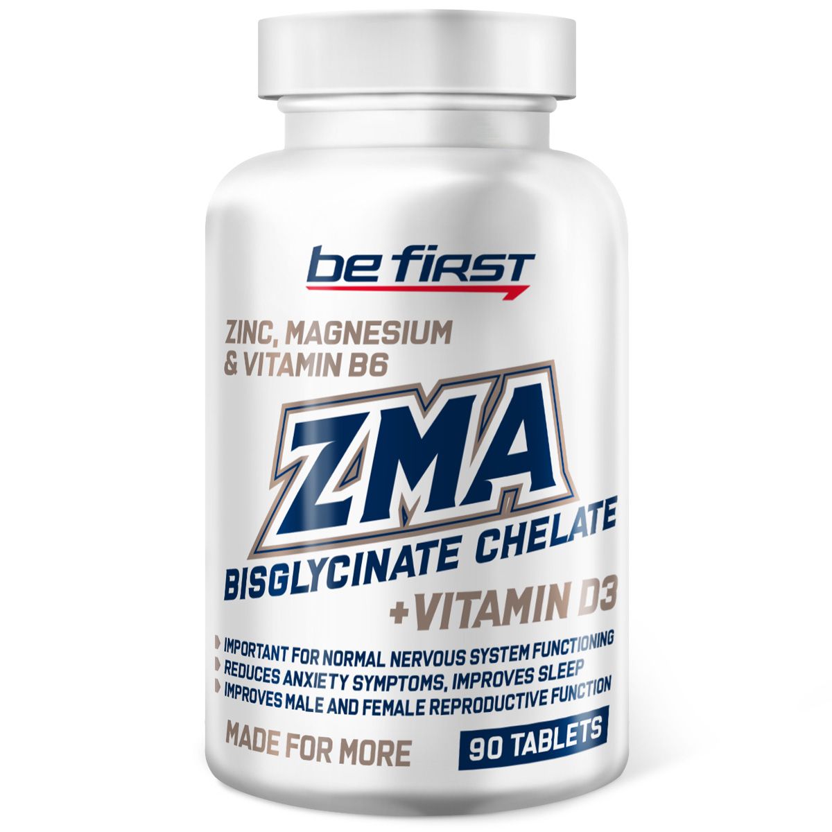 ЗМАхелат+витаминД3BeFirstZMABisglycinateChelate+vitaminD3,90таблеток/цинкимагнийхелатбисглицинат