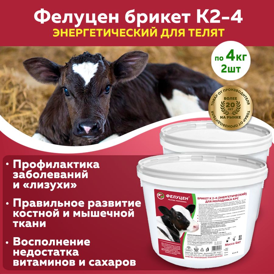 Кормовая добавка Фелуцен энергетический К2-4 для молодняка КРС по 4кг 2 шт