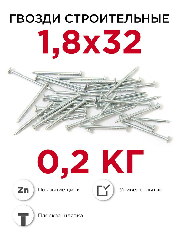 Гвозди строительные, Профикреп оцинкованные 1,8 х 32 мм, 0,2 кг  #1