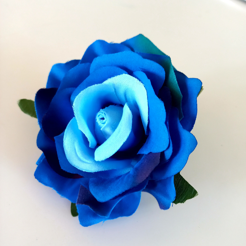 Заколка для волос, брошь Роза крупная, сине-голубая #1