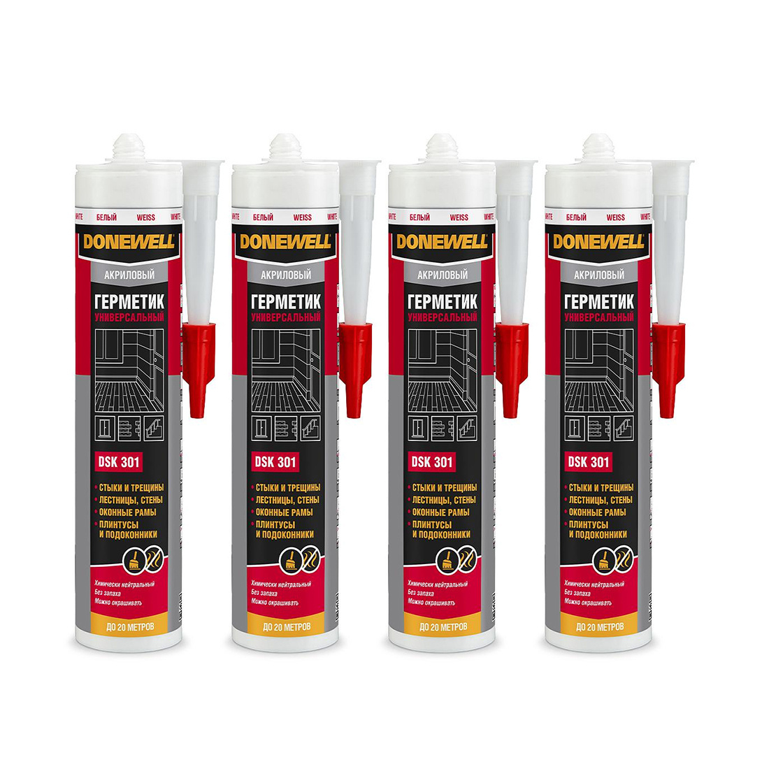 Герметик акриловый универсальный DONEWELL белый DSK301 (упаковка 4 шт ...