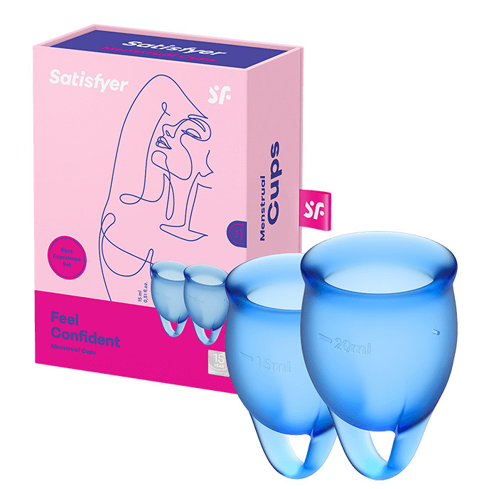 Менструальные чаши Satisfyer Feel Confident, 2 штуки, цвет синий, мешочек для хранения в комплекте  #1