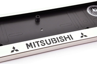 Рамка номерного знака с надписью MITSUBISHI из металла хром (нержавейка) / Рамка для автомобиля / рамка гос номера (под номер) / авторамка . Спонсорские товары
