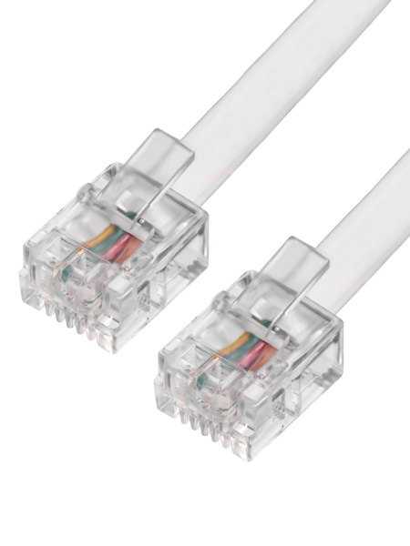Плоский телефонный шнур удлинитель RJ-11 1 метр белый GCR 6P4C провод ...
