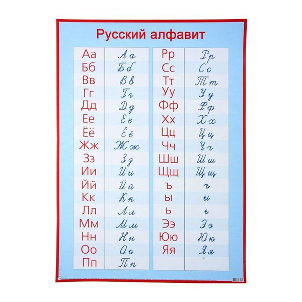 Алфавит печатный 1 класса распечатать бесплатно Плакат обучающий "Русский алфавит, прописные и печатные буквы" А2, 50х70х0,1см, 