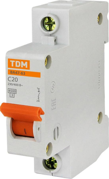 Купить Автоматический выключатель TDM ВА47-63 1P 20А характеристика C ...