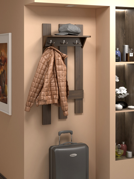 Характеристики Вешалка навесная ,настенная деревянная с полкой для ...