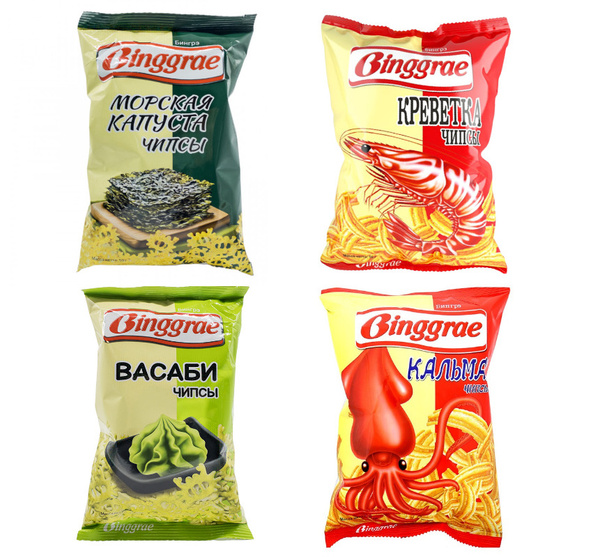 Набор чипсов Binggrae 4 вкуса (Васаби, Морская Капуста, Креветка ...