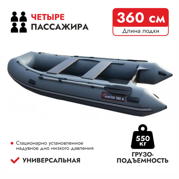Надувная лодка ПВХ HunterBoat 360 А, НДНД, серый - купить по выгодной ...