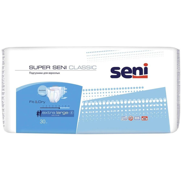 Seni Подгузники для взрослых Super Classic, 130-170 см., XL (30 шт ...
