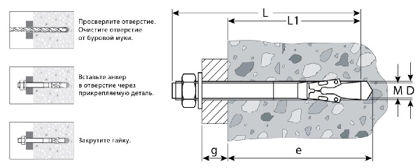 Клиновой анкер ЗУБР М10 х 95 мм 40 шт. (302032-10-095) - купить по ...