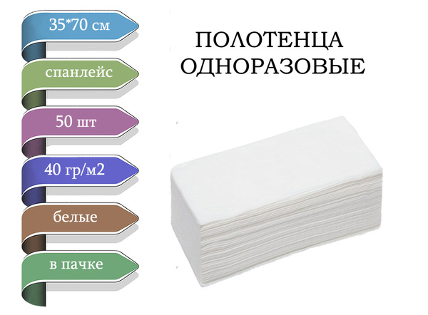 Полотенце одноразовое спанлейс 35*70 см белое, 50 шт/упак - купить с ...