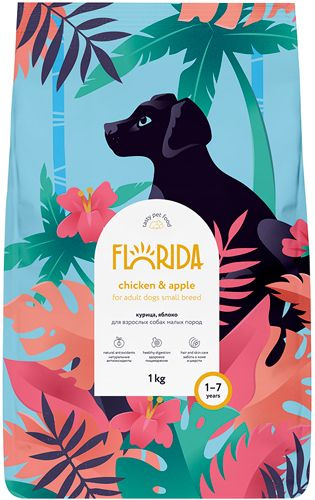 Сухой корм Florida для взрослых собак малых пород с курицей и яблоком 1 ...