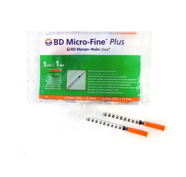 Шприц инсулиновый BD Micro-fine plus 1 мл U-100 стерильный, с несъемной ...