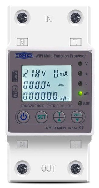 Реле контроля напряжения и тока с функцией УЗО, WiFi, TOMZN TOMPD-63LW ...