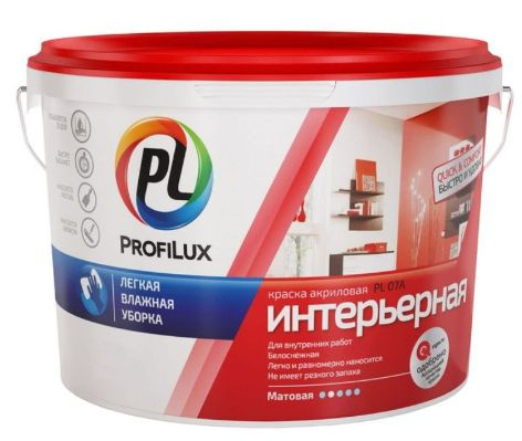 Краска Profilux PL-07А Гладкая, Акриловая, Матовое покрытие, белый ...