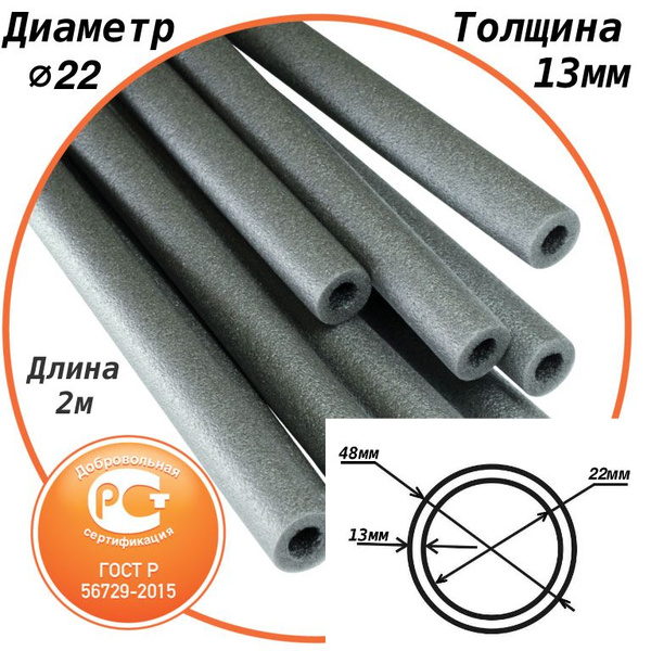 Теплоизоляция для труб до 22мм ТИЛИТ Супер ГОСТ диаметр 22мм / толщина ...