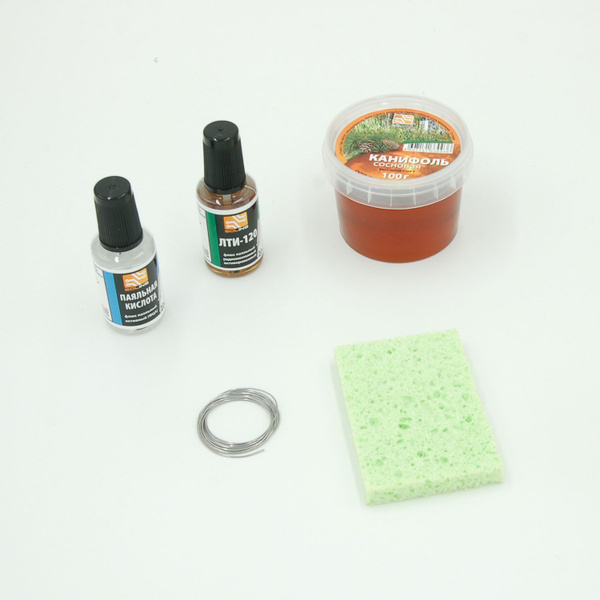 Набор для пайки Solins универсальный, 5 компонентов: канифоль сосновая ...