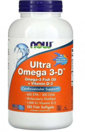 Ультра Омега 3-Д NOW Ultra Omega 3-D 600 EPA/300 DHA 180 капсул ...