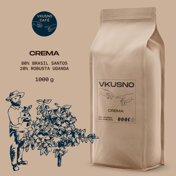 Кофе в зернах Vkusno Cafe Crema Blend: Brasil Santos и Robusta Uganda ...