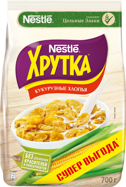 Хлопья кукурузные хрустящие NESTLE Хрутка, 700 г / Готовый сухой ...