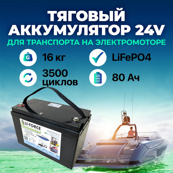 Тяговый аккумулятор 24В 80Ah (LiFePO4, Срок службы до 15 лет или 3000 ...