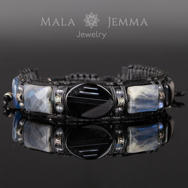 Браслет мужской из натуральных камней. Талисман на руку. Кожаный ...