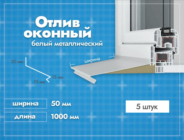 Отлив оконный Белый. Ширина полки 50мм. Длина 1000мм. 5 шт. - купить по ...