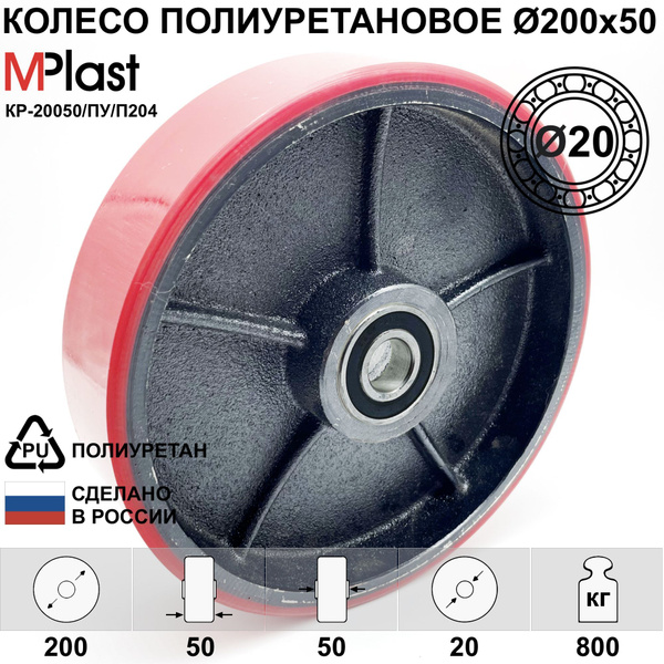 Характеристики Колесо рулевое 200х50/20 мм. полиуретановое, для рохли ...