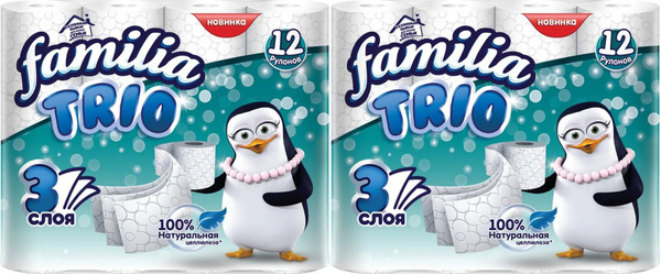Туалетная бумага для личной гигиены Familia Trio 3 слоя 12 рулонов ...