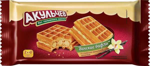 Вафли Акульчев Венские со сливочно-ванильной начинкой 100г х 2шт ...