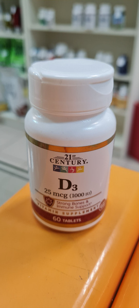 21st Century Vitamin D3 1000 IU 60 tabs, Витамин Д3 21го Века 25 mcg ...