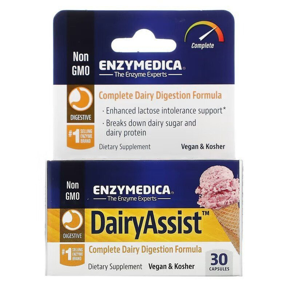 Ферменты для расщепления лактозы, Энзимы, Enzymedica, Dairy Assist ...