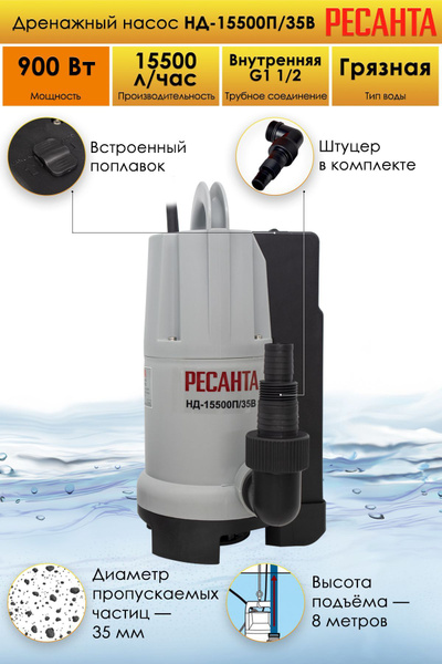 Дренажный насос НД-15500П/35B Ресанта 77/2/4 - купить по выгодной цене ...