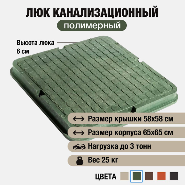 Люк канализационный садовый 650х650, квадратный, полимерно-песчаный ...