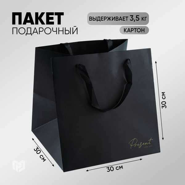 Пакет подарочный квадратный, упаковка для подарка "Present", 30х30х30 ...