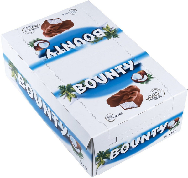 Батончик Bounty шоколадный с мякотью кокоса, 55г x 32 шт - купить с ...