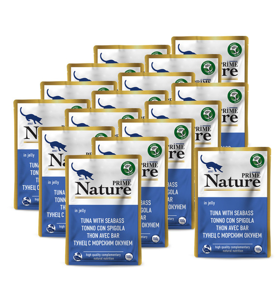 PRIME NATURE 100гр в желе Тунец с морским окунем для кошек х 16шт ...