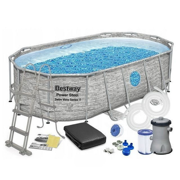 Bestway Power Steel 56714. Бассейн овальный Summer fun ( 5,00 х 3,00 х1,50). Каркасный бассейн Power Steel Swim Vista 427х250х100 см, 7250 реальные фото.