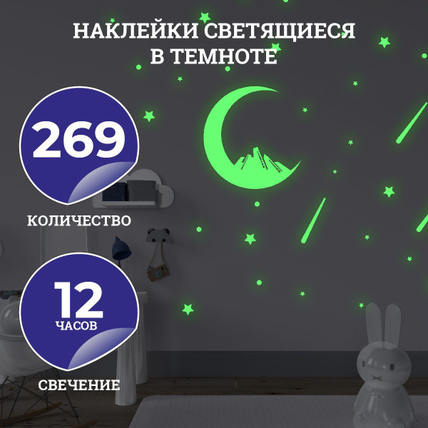 Светящиеся в темноте наклейки для декора стен и потолка в детской ...