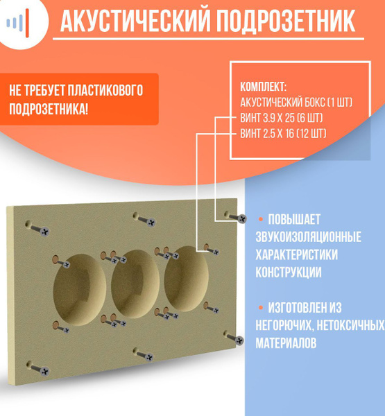 Акустический подрозетник без установочной коробки 3 поста по низкой ...