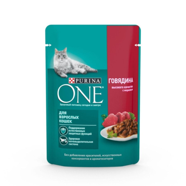 Пурина Ван для кошек с говядиной и морковью, кусочки в желе / Purina ...