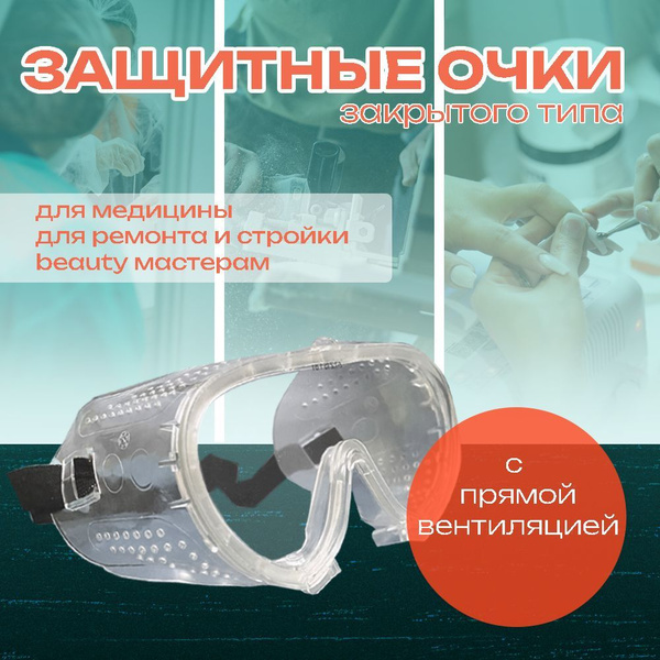 Защитные очки закрытого типа с прямой вентиляцией, 5 штук купить на ...
