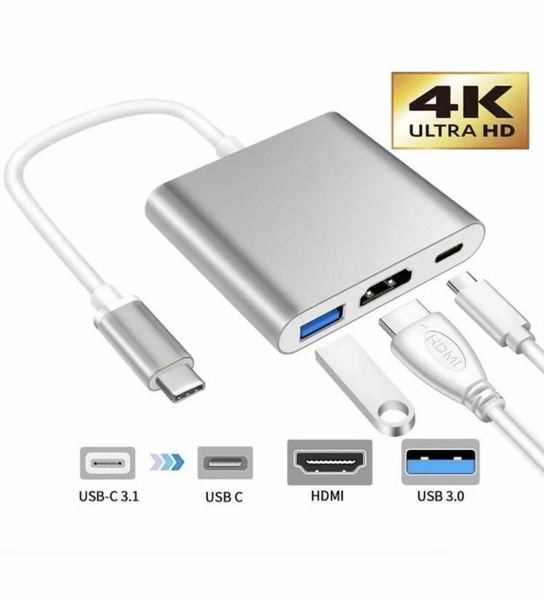Кабель USB Type-C, HDMI HUB 3 в 1 Type-C USB HDMI - купить по низкой ...